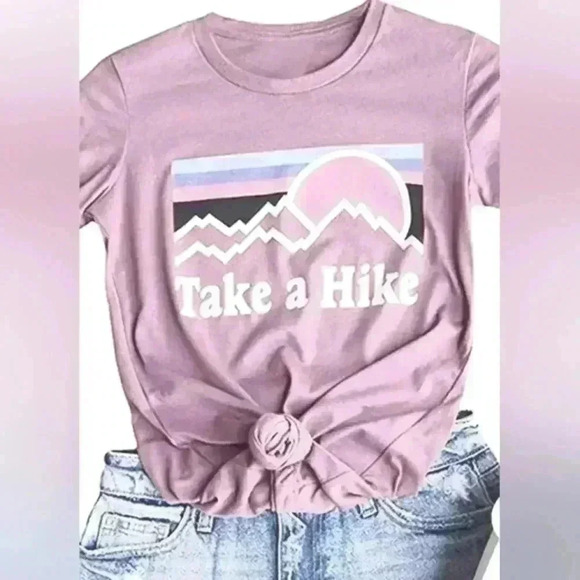 Womens Lilac One-of-a-Kind Vintage Graphic “Take a Hike” Short Sleeve Tee - Picture 1 of 2